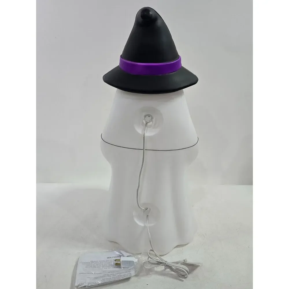 Halloween Ghost Witch Holding Pumpkin Candy Holder Lighted Blow Mold 24